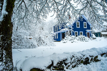 New England village after snow storm