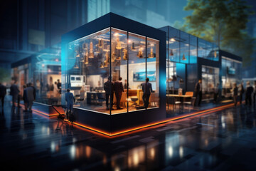A concept of a virtual trade show, where businesses exhibit their products and services in a digital environment. Generative Ai.
