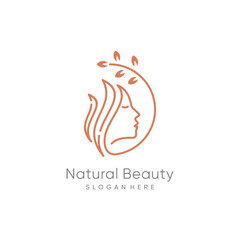 Woman logo design element vector with creative nature concept