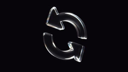 Horizontal rotating glass arrows recycle symbol 3d rendered animation