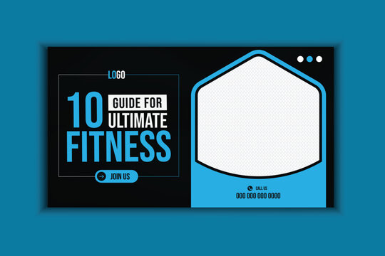 Gym and fitness You-Tube video thumbnail or web banner template.