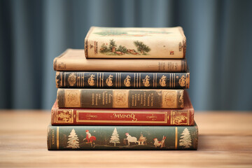 Stack Of Classic Christmas Storybooks Macro Photography