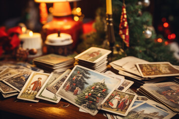 Obraz na płótnie Canvas Vintage Christmas Postcards Fanned Out Macro Photography