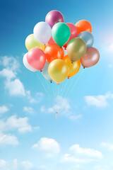 colorful balloons flying in the sky - fest and celebration concept - Generative AI