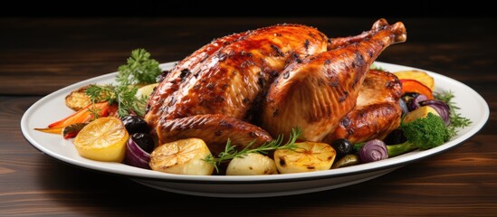 Fototapeta premium Delicious roasted turkey served