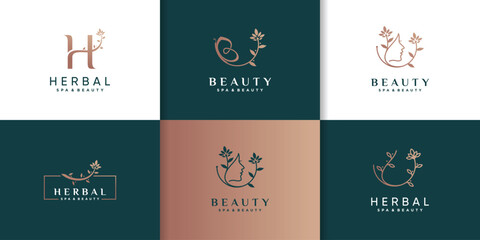 Beauty and herbal logo collection with creative concept Premium Vector