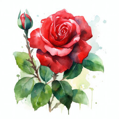Watercolor rose in white background
