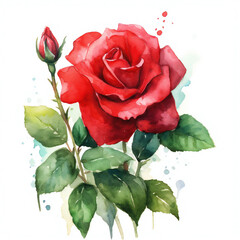 Watercolor rose in white background