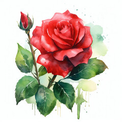 Watercolor rose in white background