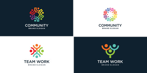 Community and team work logo collection Premium Vector