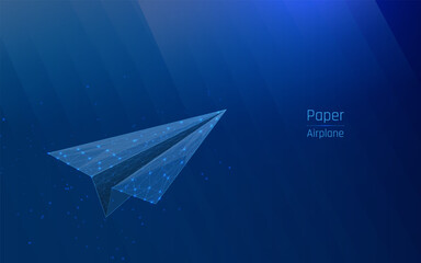 Paper airplane .wireframe. vector illustration. Low poly. plexus