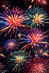 Beautiful multicolored fireworks, sparks, explosions.