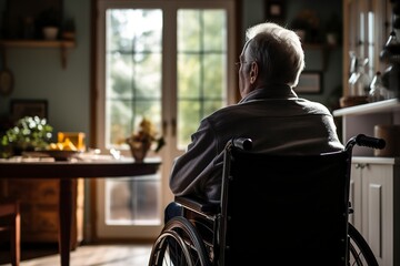 elderly man in a wheelchair at home