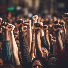group of people with their hands up in the shape of a fist - obrazy, fototapety, plakaty