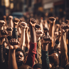 group of people with their hands up - obrazy, fototapety, plakaty