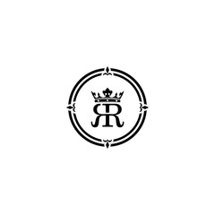 Initial letter RR or R logo design concept with crown icon vector.