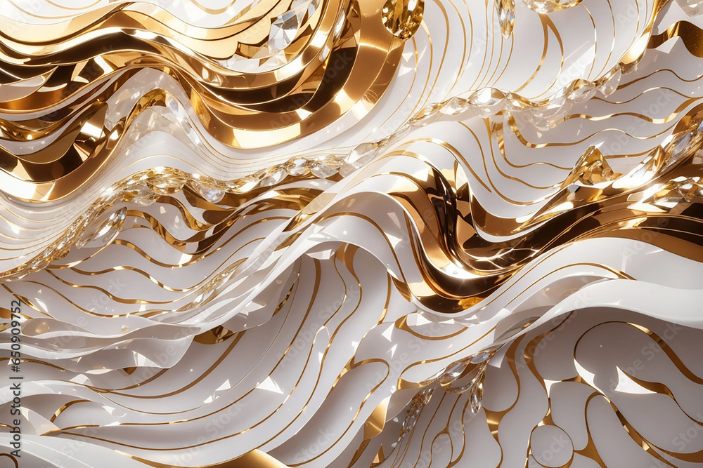 Wall mural 3d white gold waves wallpaper