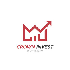 Crown invest with Statistic Arrow Chart Diagram Marketing Financial Profit Logo Symbol Design Template Flat Style Vector