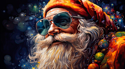 Cool Santa with sunglasses and a funky background - obrazy, fototapety, plakaty