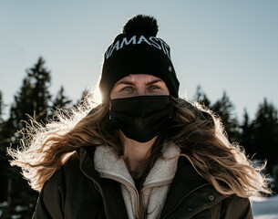 portrait of a masked women in the winter