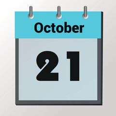 vector page of October month calendar and highlighted date October 21