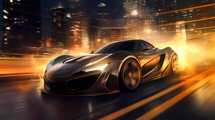 Naklejka premium Car drifting action scene in the city at night concept art speed race , ai