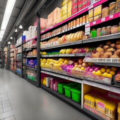 Regale in einem großen Einkaufsladen oder Kaufhaus mit unterschiedlichsten Waren