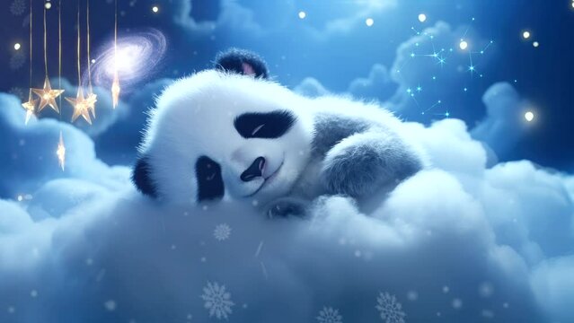Lullaby For Babies video template looping panda sleep on cloud, relax and nice dream on night 4k quality