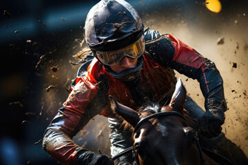 Fototapeta premium A jockey riding a horse in a horse racing