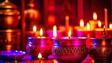 Diwali background with glowing oil lamps