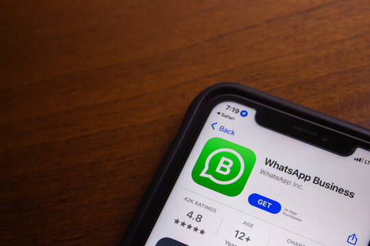 Vancouver, CANADA - Sep 4 2023 : WhatsApp Business App seen in App Store on iPhone. WhatsApp Business is an app that&rsquo;s designed for business owners who want to communicate with customers by WhatsApp
