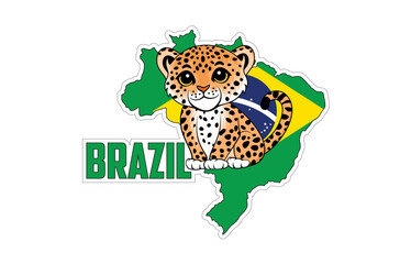 Vector sticker with jaguar and Brazil map