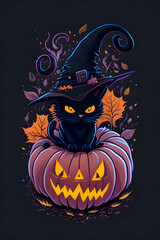 Spooky Happy Halloween Vector Art T-shirt Design
 - Halloween scarecrow skull head and pumpkins artwork design