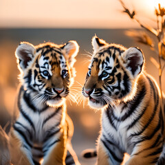 close-up portrait two tiger cubs in the savannah regenerative AI by Aquiles Orfei