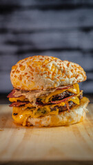 Comida hamburguesas panes burger sabor anillos cebolla muzzarella cheddar queso carne bastones papas fritas 