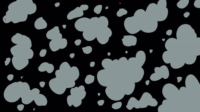 Video transition with cartoon gray smoke on a black screen. Stock animation of fog in 4K with alpha channel.