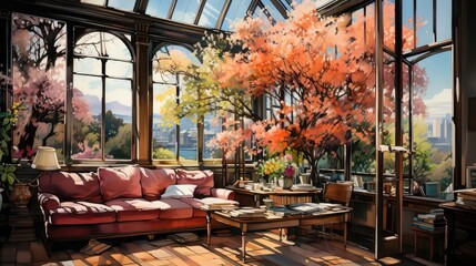 Sunlit Serenity: Impressionist Studio Apartment Watercolor. Generative AI 6