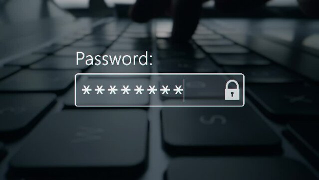 A user enter a password to website form box in internet browser by keyboard. Hacker hacking a personal banking account password on a computer screen. Typing password on login page. Entry pin code