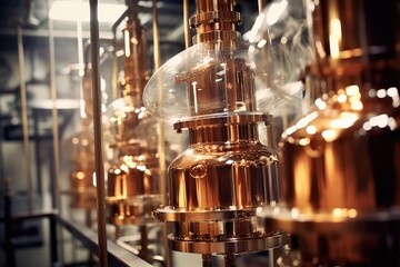 Macro shot of an industrialsized perfume distillery, where vast stainless steel tanks house an array of raw materials, awaiting their transformation into exquisitely scented perfumes through