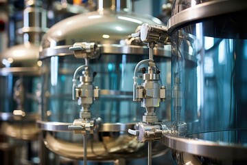 A closeup view of the enzymatic hydrolysis tanks used in the bioethanol production process. These tanks contain a mix of enzymes that break down complex carbohydrates into simpler sugars,