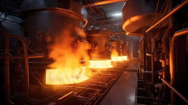 A detailed view of a tingedge plasma gasification furnace, employed in the plant to efficiently convert noncombustible waste biomass, such as agricultural residues or municipal solid waste,