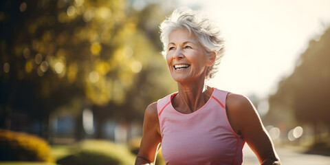 Senior woman going for a run and living a healthy lifestyle - obrazy, fototapety, plakaty