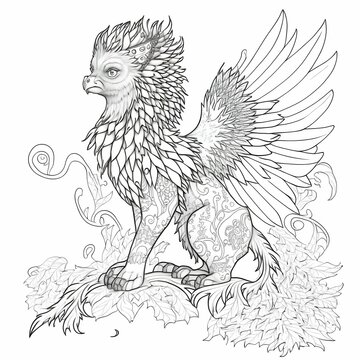 adorable fantastic mythical beast gryphon for coloring book 