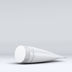 Blank plastic tube mockup for cosmetics with cap. Front view. illustration isolated on white background. 3D illustration, 3D rendering.

