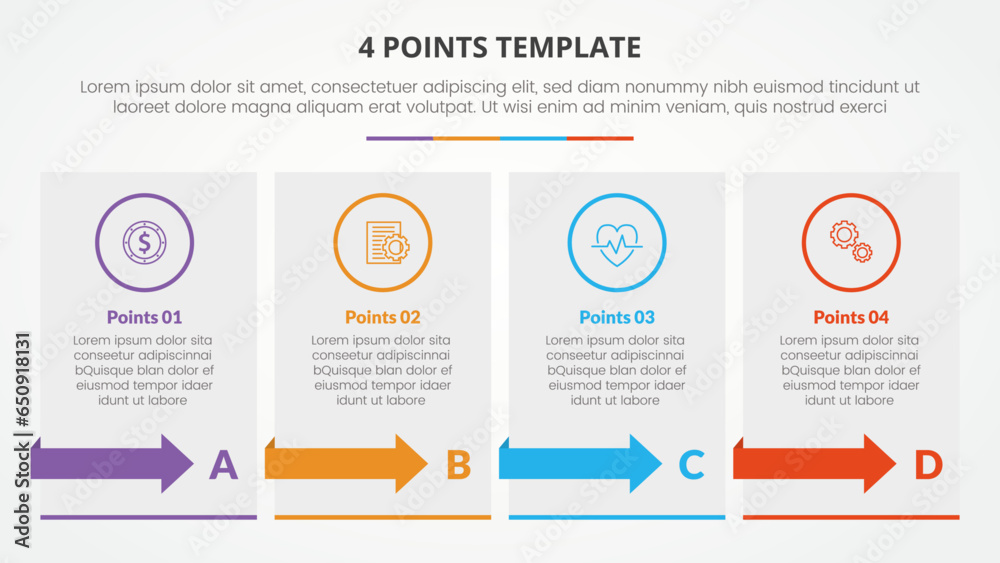 Aufkleber 4 points stage template infographic concept for slide presentation with box table with arrow 4 point