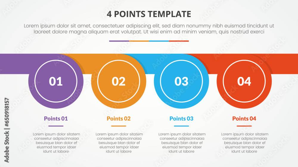 Aufkleber 4 points stage template infographic concept for slide presentation with circle whistle shape horizontal 4 point list with flat style