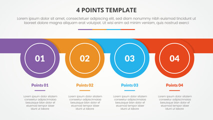 4 points stage template infographic concept for slide presentation with circle whistle shape horizontal 4 point list with flat style