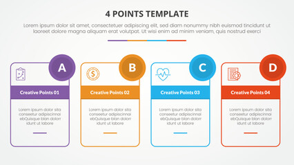 Fototapeta na wymiar 4 points stage template infographic concept for slide presentation with outline box and circle badge 4 point list with flat style