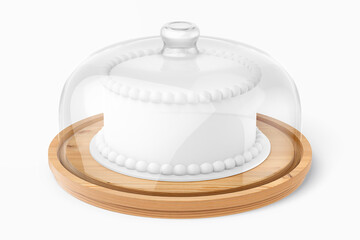 Elegant cloche with a glass dome on a stand for baking, cakes, desserts. Watercolor illustration. Vintage hand drawn art isolated on a white background. 3D illustration, 3D rendering.
