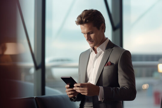 Businessman using a mobile phone at the Airport